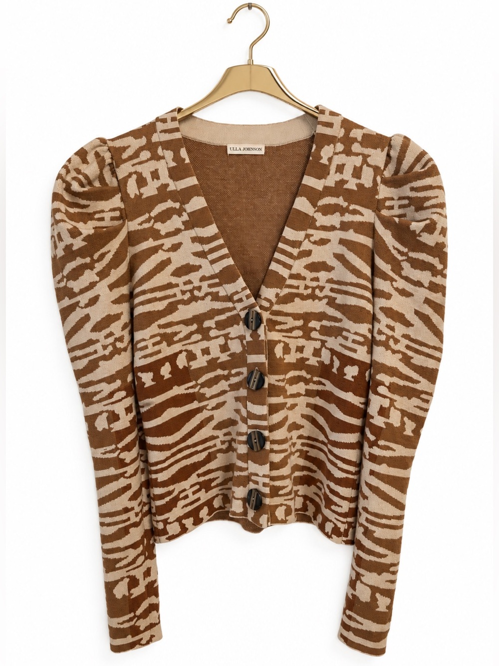 Ulla Johnson Sweater Cardigan Rhea Rose Tiger Eye Jacquard XS 100% Wool